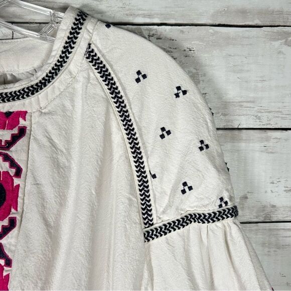 Free People Linen Cotton Bohemian Embroidered Balloon Sleeve Cropped Jacket XS - Picture 10 of 14